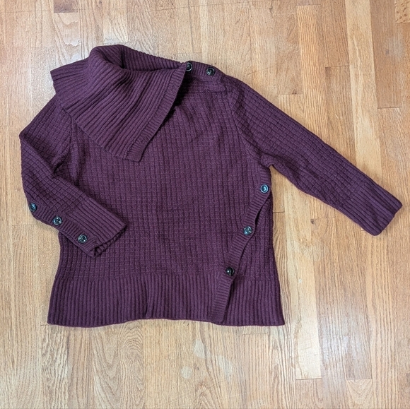 🍷 Maroon Elegance Button-Side Knit Sweater - Canvas by Lands' End (Size XL) 🌟 - Picture 1 of 8
